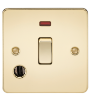 Knightsbridge Flat Plate 20A 1G DP Switch with Neon & Flex Outlet (Polished Brass)